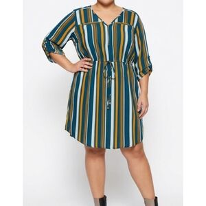 MPH Collection Plus Striped Rolled Tab Shift Dress
